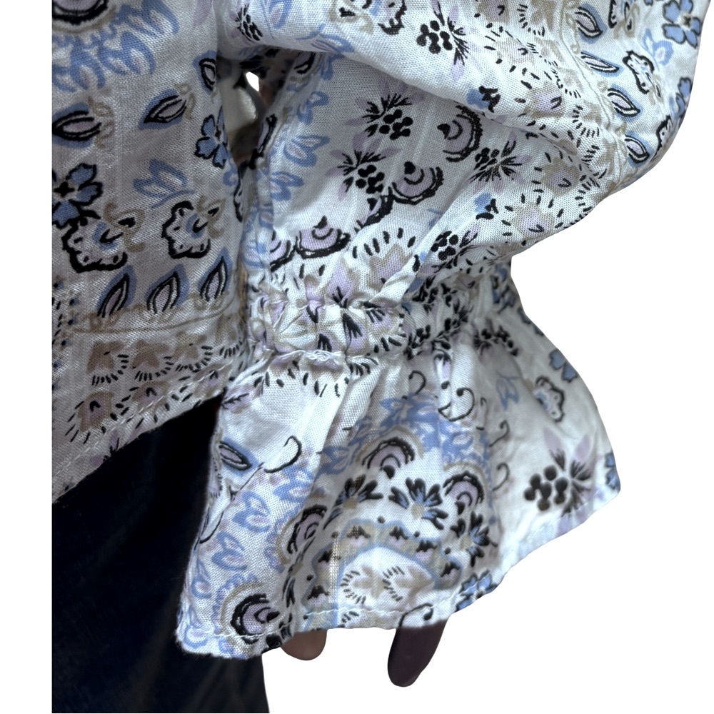 LOFT Floral Paisley Blouse - Blue and White long Sleeves Large - Picture 4 of 7